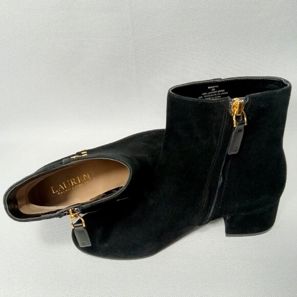LAUREN RALPH LAUREN Wharton Black Suede Leather Ankle Boot Womens Size 5 - Picture 7 of 16